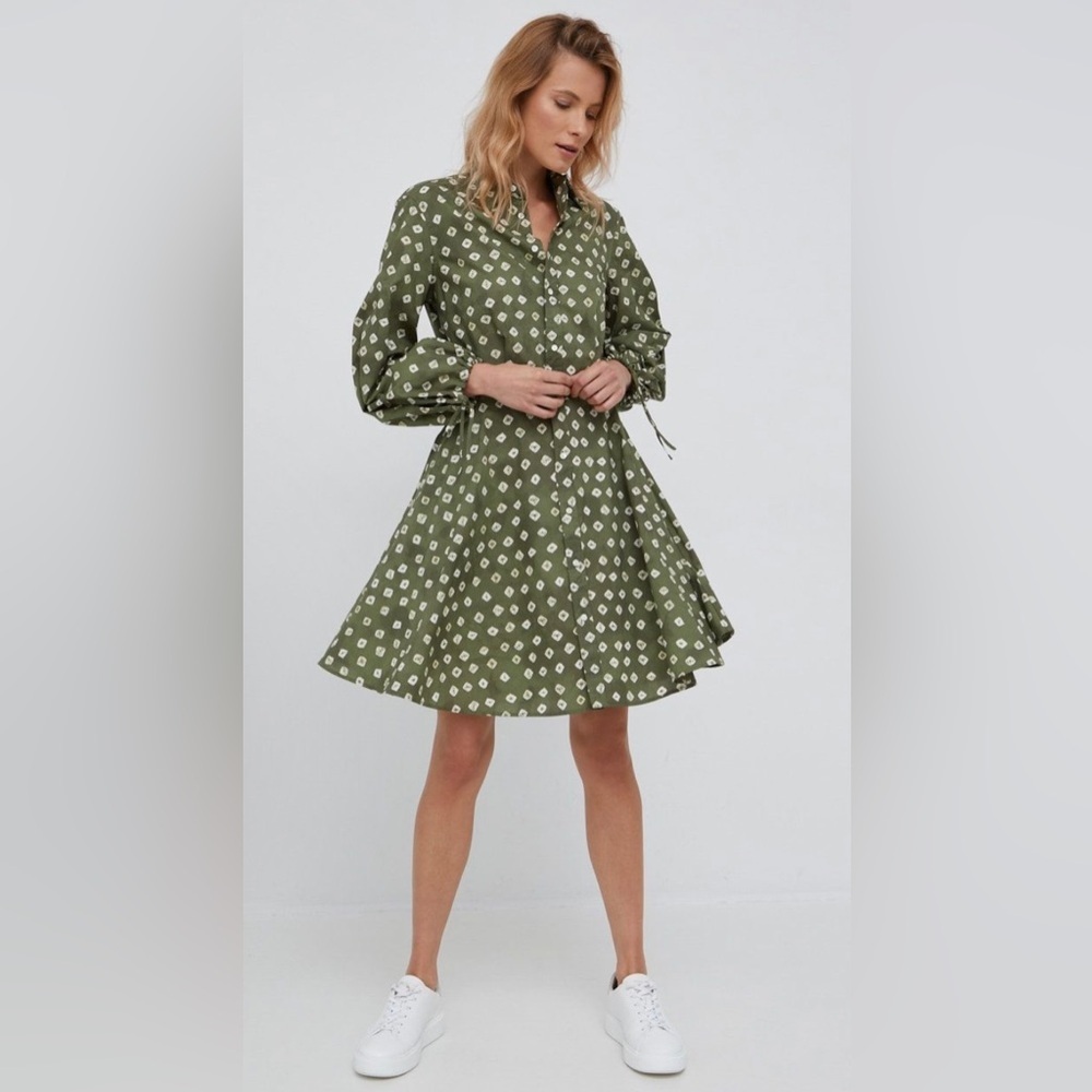Polo Ralph Lauren Dress Size 12 Green Button Balloon Sleeves 100% Cotton - Picture 3 of 11